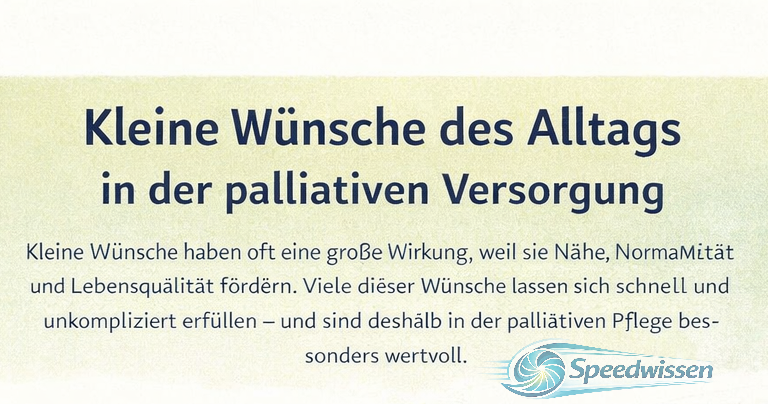 Kleine Wünsche des Alltags in der palliativen Versorgung Kleine Wünsche haben oft eine große Wirkung, weil sie Nähe, Normalität und Lebensqualität fördern. Viele dieser Wünsche lassen sich schnell und unkompliziert erfüllen – und sind deshalb in der palliativen Pflege besonders wertvoll. ⭐ 1. Essen & Trinken Lieblingsessen oder -snack (z. B. Suppe, Eis, Schokolade) Eine bestimmte Teesorte oder Kaffee Ein Getränk, das Erinnerungen weckt „Noch einmal den Lieblingsgeschmack spüren“ ⭐ 2. Körperpflege & Wohlbefinden Haare waschen, frisieren oder kämmen Rasur oder Bartpflege Nagelpflege / Eincremen Einen bestimmten Duft oder ein vertrautes Parfüm benutzen Hand- oder Fußmassage ⭐ 3. Ruhe & Komfort Die richtige Kissenlage oder Lagerung Wärmflasche, Körnerkissen oder warme Decke Ein ruhiger Moment ohne Störungen Länger schlafen dürfen Licht dimmen / Raum abdunkeln ⭐ 4. Medien & Sinneseindrücke Ein bestimmtes Musikstück hören Einen Lieblingsfilm oder eine Serie sehen Radio oder Hörbuch einschalten Ein Fotoalbum anschauen Ein vertrauter Geruch (z. B. Kaffee, frische Luft im Raum) ⭐ 5. Natur & Außenwelt Fenster öffnen und frische Luft spüren Auf den Balkon oder in den Garten gebracht werden Sonne ins Gesicht scheinen lassen Blumen riechen oder ansehen ⭐ 6. Soziale Kontakte Eine bestimmte Person kurz sprechen Einen Anruf mit Angehörigen Jemanden kurz umarmen oder Hand halten Lieblingspflegekraft oder vertraute Person sehen ⭐ 7. Persönliche Gegenstände Ein Lieblingskissen, Decke oder Stofftier Ein Foto auf dem Nachttisch Ein persönlicher Gegenstand aus dem Zuhause Ein Erinnerungsstück in der Hand halten ⭐ 8. Spirituelle Wünsche Ein Gebet oder Segenswort Ein vertrautes Ritual Eine Kerze (elektrisch) oder beruhigendes Symbol Besuch der Seelsorge